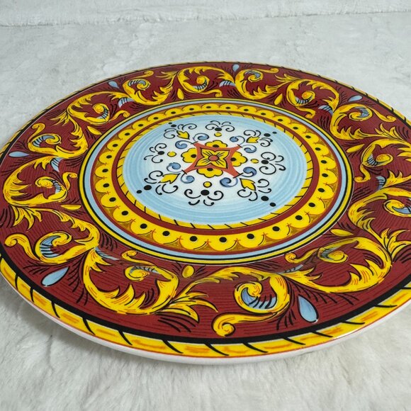 Tuscan Table Italian Dinner Plate 11" Ceramic Red Yellow Light Blue Black Bright - Picture 10 of 13